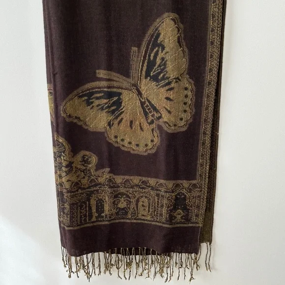 Reversible Butterfly Olive & Brown Scarf - Picture 12 of 16
